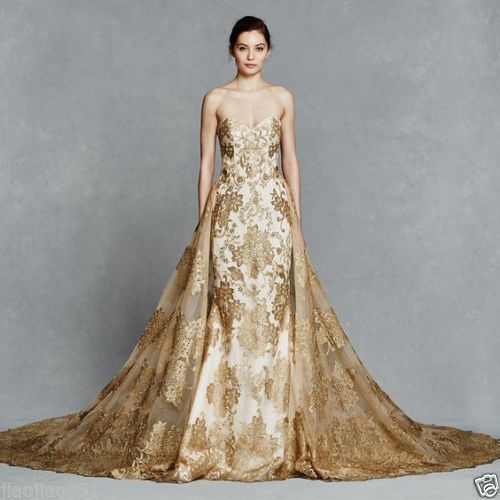 gold wedding gowns unique new a line wedding dress gold lace appliques bridal gown custom size