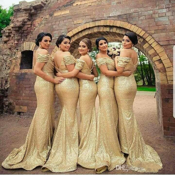 Gold Sequin Wedding Dresses Best Of 2018 New Gold Sequined Bridesmaid Dresses F Shoulder Pleats Mermaid Long Maid Honor Dress Wedding Guest Party Gowns Plus Size Custom