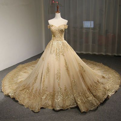 Gold Wedding Dresses for Sale Fresh Gold F Shoulder Embroidery Ball Gown Wedding Dress