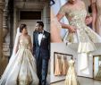 Gold Wedding Dresses with Sleeves Beautiful Discount Luxury Wedding Dress A Line Gold Lace Applique Sequins Bridal Gown Detachable Train Cap Sleeves Custom Made Wedding Dresses Wedding Gowns