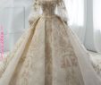 Gold Wedding Dresses with Sleeves Lovely Ball Gown Champagne Tulle Gold Lace Appliques Ruff Sleeve