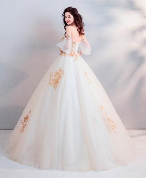 Gold Wedding Dresses with Sleeves Unique Two Color Wedding Dress 0923 03