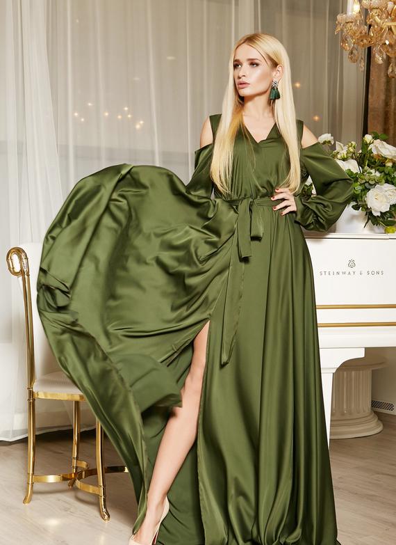 Green Dresses for Wedding Elegant Bohemian Dress Green Bridesmaid Dress Long Silk Dress