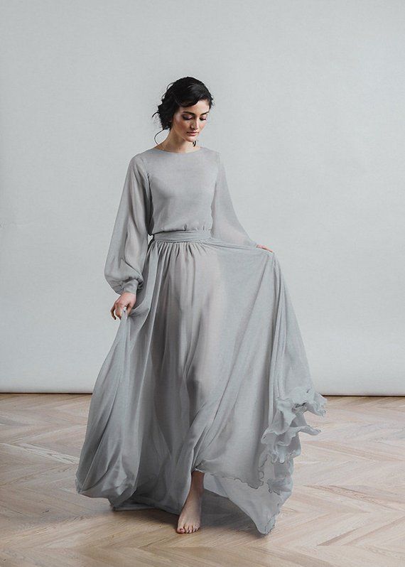 Grey Dresses for Wedding Elegant Grey Wedding Dress Nirvana Boho Bridal Gown Chiffon Skirt