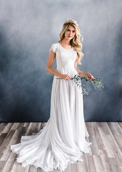 Grey Lace Wedding Dress Awesome Discount 2019 New A Line Lace Chiffon Boho Modest Wedding Dresses with Cap Sleeves Lace Up Back Women Country Western Modest Bridal Gown Mermaid