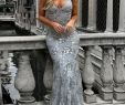 Grey Lace Wedding Dress New Fitted Mermaid Prom Dress Silver evening Dress Lace evening