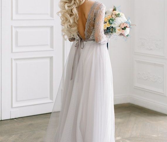 Grey Lace Wedding Dress Unique Grey Lace Wedding Dress Vera Wedding Dress with Long
