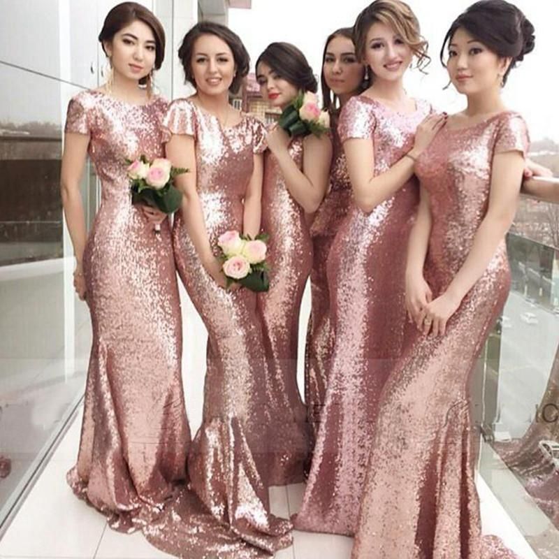 Guest Wedding Dresses 2015 Fresh Princess Bridesmaid Dresses Rose Gold Sequined Maid Honor