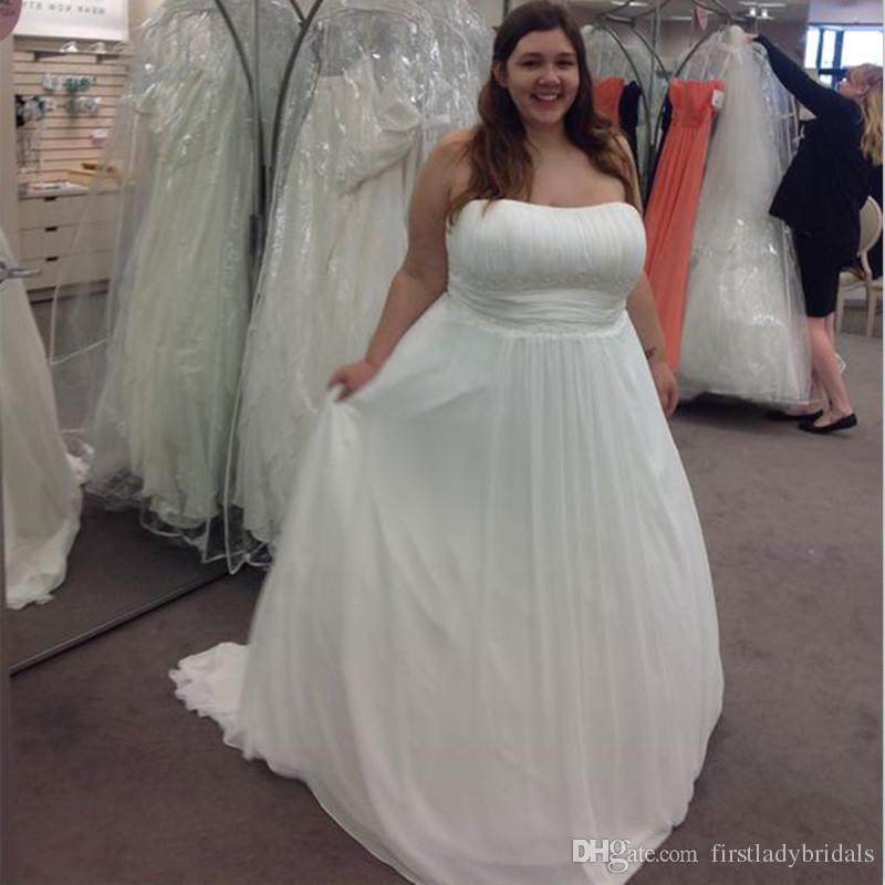 Halter top Wedding Dresses Plus Size Unique Discount 2018 Simple Chiffon Plus Size Wedding Dresses Strapless A Line Sweep Train Big Woman Bridal Gowns Cheap Price Custom Made Country Style A