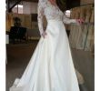 High Neck Wedding Dresses Luxury A Line V Neck Long Sleeves Satin Wedding Dresses with Lace