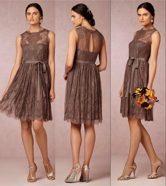 Hitherto Dresses Beautiful Hot Selling Lace Grey Dark Brown Short Bridesmaid Dresses Beach Bridesmaids formal Party Gowns Maid Honor Wedding Prom Dress 2015 724 Black