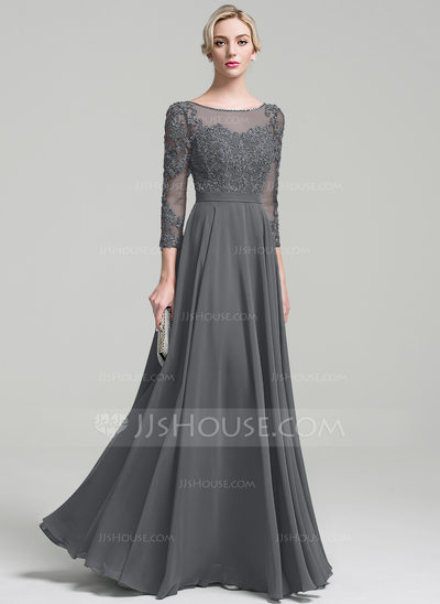 House Of Brides Best Of A Line Princess Scoop Neck Floor Length Chiffon evening Dress with Beading Sequins