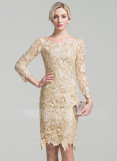 House Of the Bride Luxury Sheath Column Scoop Neck Knee Length Lace Mother Of the Bride Dress