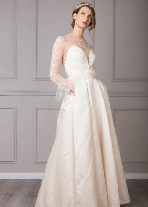 Vintage inspired modern wedding dress with sleeves by