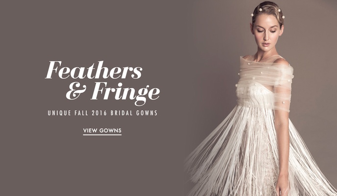 Illusion Bridal Gowns Luxury Wedding Dresses Unique Feather & Fringe Bridal Gowns