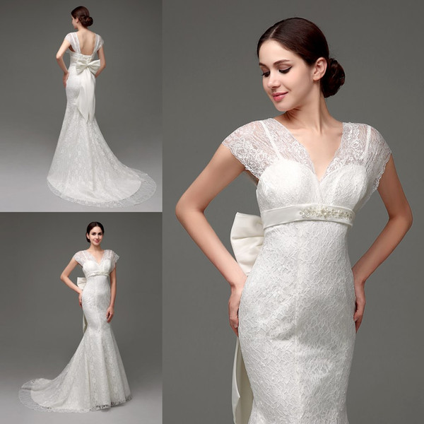 In Stock Wedding Dresses Fresh 2015 Mermaid Lace Wedding Dresses In Stock Cap Sleeves Backless Bridal Gowns with Detachable Big Bow V Neck Designer Wedding Dress Mermaid Style