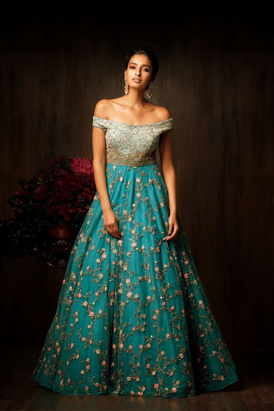 Indian Wedding Reception Dresses for the Bride Elegant A Stunning Pagoda Blue Gown by Shyamal and Bhumika with An
