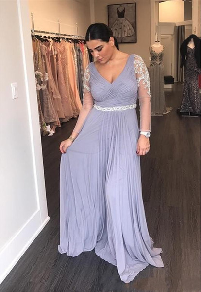 Inexpensive Wedding Guest Dresses Beautiful 2019 Vintage Cheap Mother the Bride Dresses V Neck Long Sleeves Chiffon Crystal Beaded Wedding Guest Dress Plus Size Prom evening Gowns Lace Mother