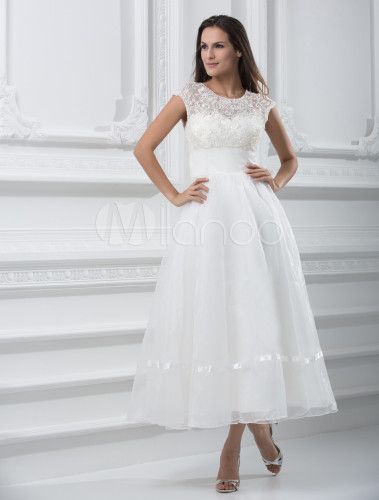 Informal Short Wedding Dresses Luxury Ivory Elegant Net A Line Round Neck Mini Wedding Dress