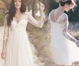Informal Wedding Dress Tea Length Awesome Discount Lace Knee Length Beach Wedding Dresses with V Neck 3 4 Sleeve Ruffles Empire Backless Chiffon Summer Short Bridal Gowns 2018 Fashion Cheap