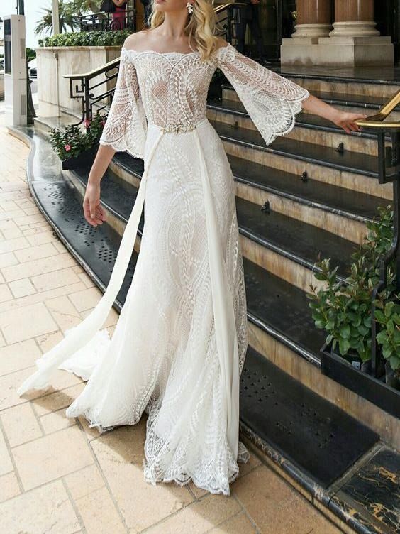 Ivory Beach Wedding Dresses Awesome Long Sleeve Lace Wedding Dresses F the Shoulder Ivory