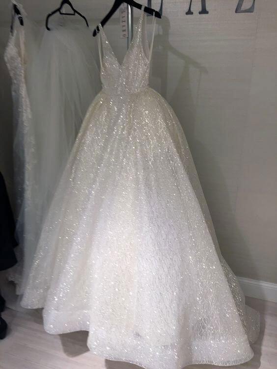 A Line Backless Beach Wedding Dress V Neck Sequins Ivory Wedding Gowns1 1200x1200