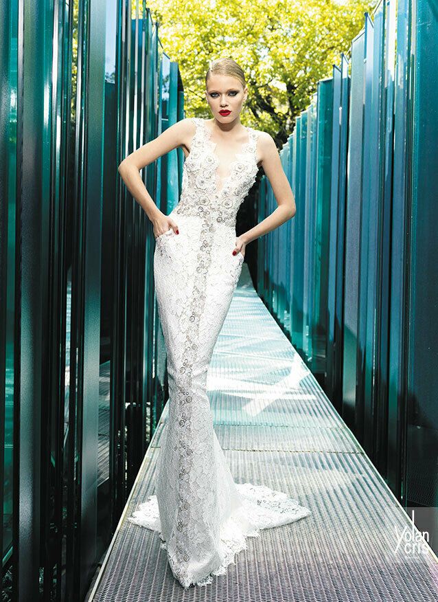 Ivory Colored Wedding Dress Elegant Couture Wedding Dress by Yolan Cris Neus Ivory Size 42 Uk