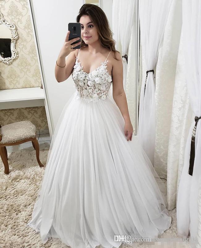 Ivory Colored Wedding Dress Luxury Y Spaghetti A Line Wedding Dresses with Handflower Lace Bridal Gown Plus Size Vestido De Novia Cheap