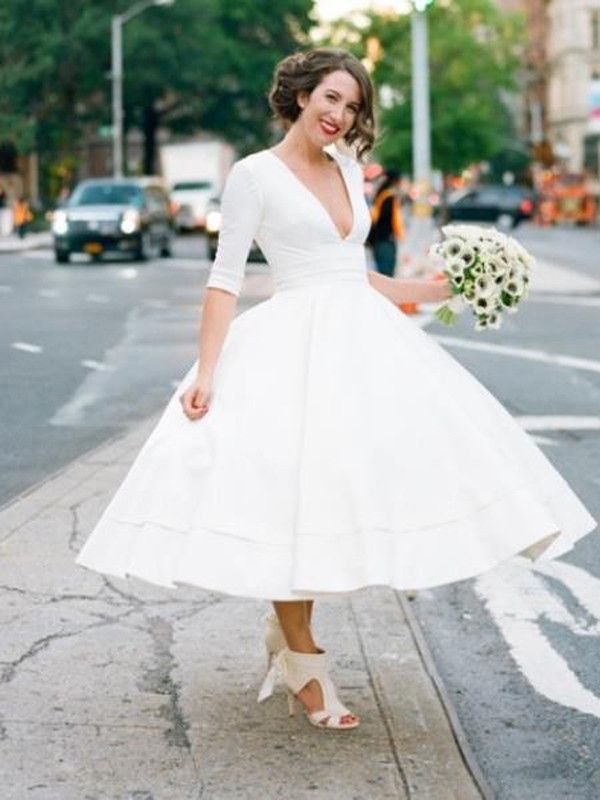 Ivory Tea Length Wedding Dresses Best Of Modest Wedding Dresses A Line V Neck Ankle Length Taffeta