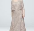 Jacket Dresses for Wedding Luxury Long Lace Plus Size Dress with Beaded Capelet Style 3523dw
