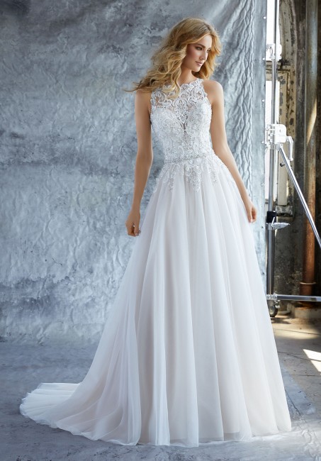 Jeweled Neckline Wedding Dress Elegant Mori Lee Katie Style 8213 Dress Madamebridal