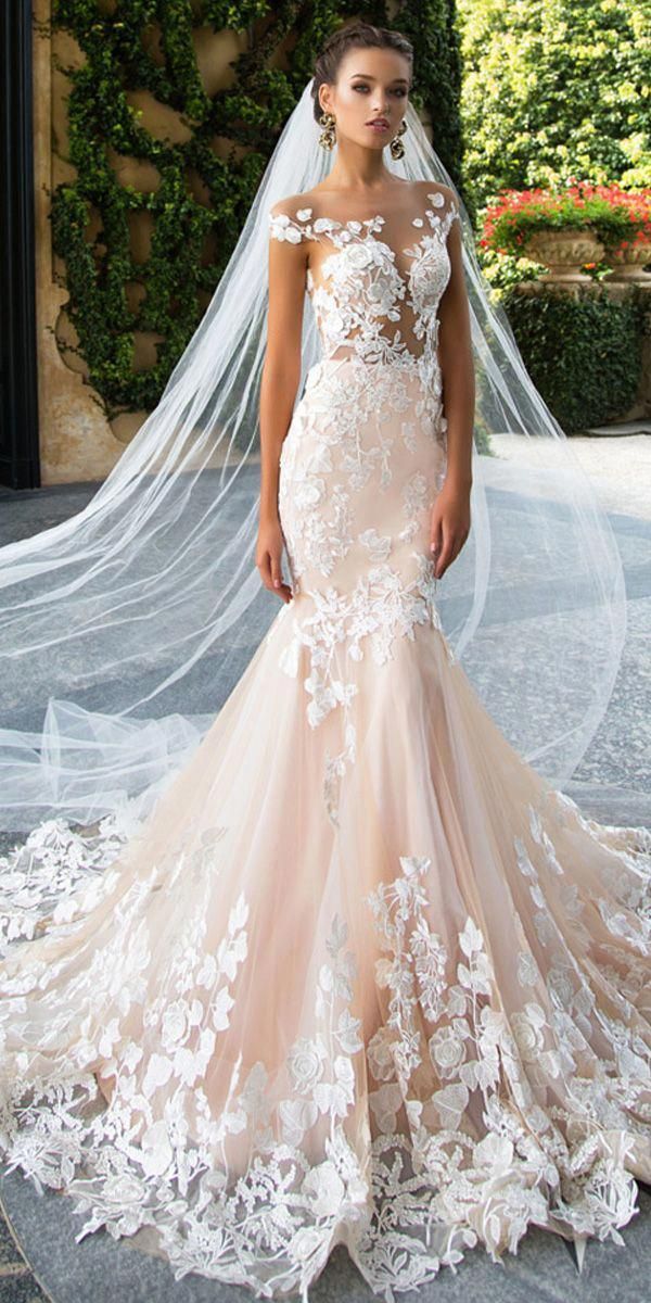 Jeweled Neckline Wedding Dress Luxury Glamorous Tulle Jewel Neckline See Through Bodice Mermaid