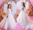 Kids Dress for Weddings Unique 2019 Long Sleeve Jewel Lace and Tulle Wedding Flower Girls Dresses A Line Sash button Kids formal Wear