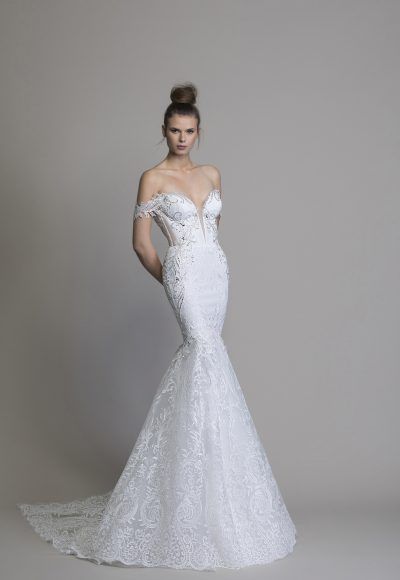 Kleinfield Bridal Awesome F the Shoulder Guipure Lace Mermaid Wedding Dress with