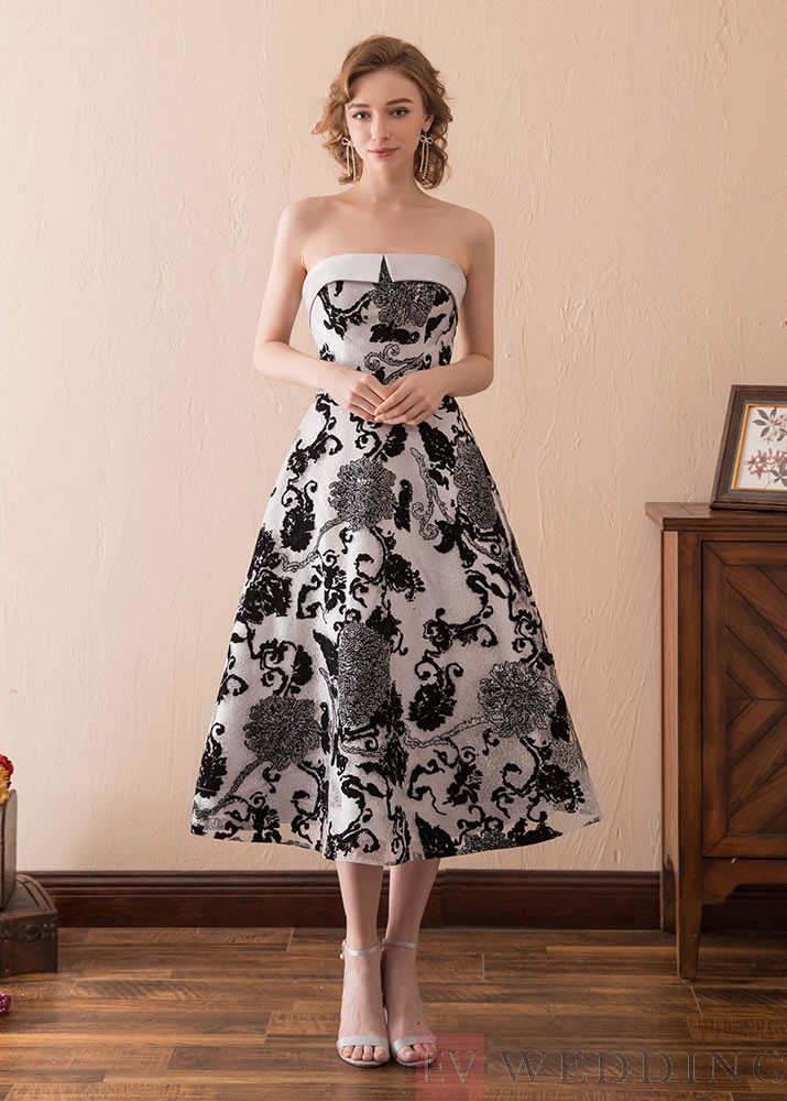 Knee Length Dresses for Wedding Guests Inspirational Chic A Line Tea Length Strapless Satin evening Dress