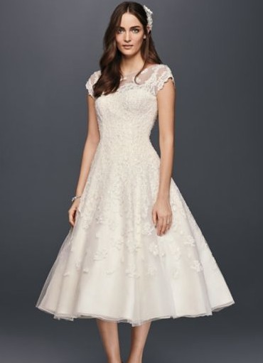 Knee Length Wedding Dresses Elegant Oleg Cassini Cap Sleeve Illusion Wedding Dress Wedding Dress Sale