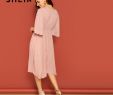 Knot Dresses Luxury Shein Pink Knot Front Zip Bell Sleeve Round Neck solid Plain Dress Spring Women Three Quarter Length Sleeve solid Dresses Black Dresses Sale Knee