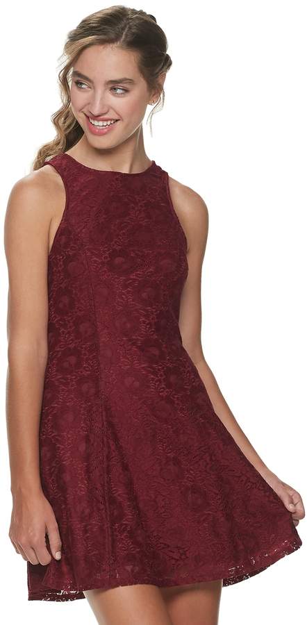 Speechless Juniors Lace Dress with Back Bow Tie and Pockets