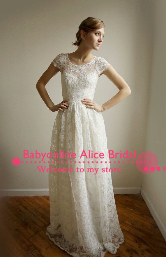 New Arrival 2016 Simple Style A Line Full Lace Boho Wedding Dresses Summer Beach Wedding Gowns