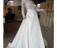 Lace and Silk Wedding Dress Luxury A Line V Neck Long Sleeves Satin Wedding Dresses with Lace