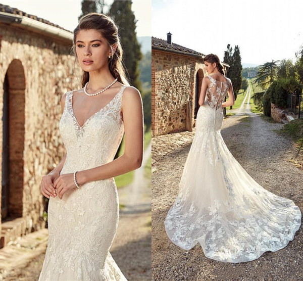 Lace Applique Wedding Dresses Awesome Eddy K 2019 Wedding Dresses Western Country Bohemian V Neck Lace Appliques Bridal Gowns Sweep Train Mermaid Wedding Dress Robe De Mariee Lace Mermaid