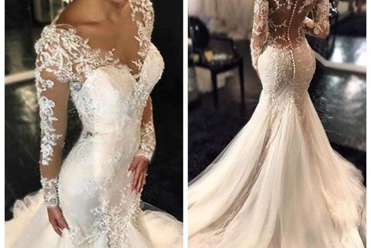 Lace Appliques Wedding Dresses Awesome Chic Lace Applique Long Sleeves Wedding Gowns 2019 Y buttons Back Wedding Dresses Mermaid Tulle Bridal Dress China