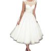 Lace Appliques Wedding Dresses Elegant Xuyudita Simple Tea Length Short Scoop Neck Appliques Wedding Dresses Tulle Bridal Gown