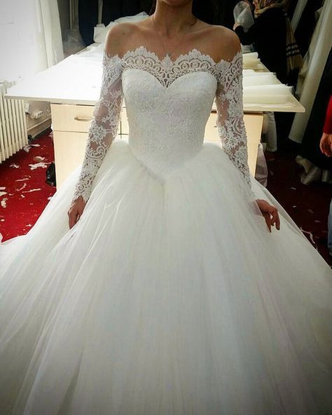 Lace Ball Gown Wedding Dresses Inspirational Lace Long Sleeves Tulle Ball Gowns Wedding Dresses Off the