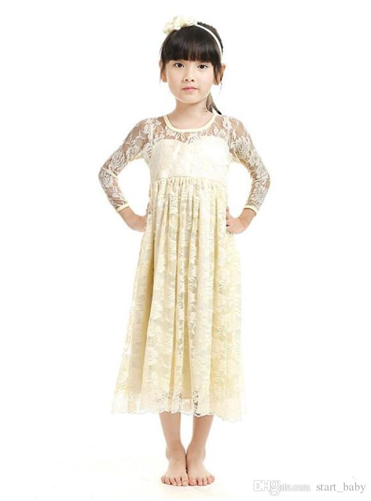 Lace Dress Styles Inspirational New Girl Lace Maxi Dress Full Length Kids soft Cute Wedding Dress Boutique Girl Clothing Flower Dress with Bow Custom Made Clothes B11