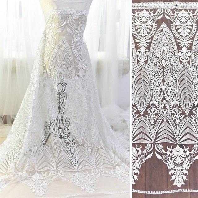125 cm 1 yard white vantage gorgeous embroidery wedding dress lace fabric bridal wear accessory fashion desinger material Gu92 oxd0