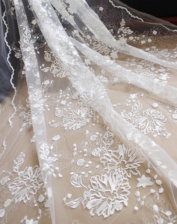 Lace Fabrics for Wedding Dresses Luxury Off White Embroidered Tulle Lace Fabric with Flowers Bridal