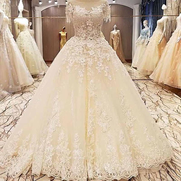 Lace Ivory Wedding Dresses New Ls Lace Ball Gown Wedding Dresses Factory Direct Wedding Dresses Beading Ball Gown Lace Up Back O Neck Short Sleeves Vintage Wedding Gowns