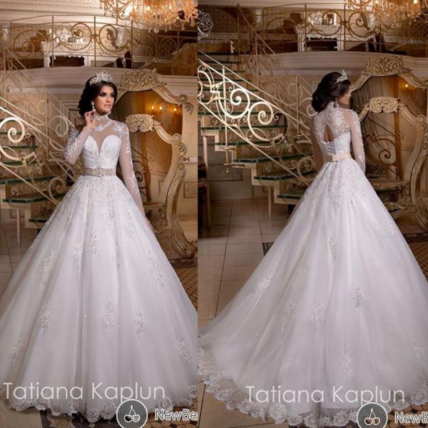 Lace Sleeve Wedding Gown Elegant High Neck Wedding Dress White Wedding Dress Lace Wedding