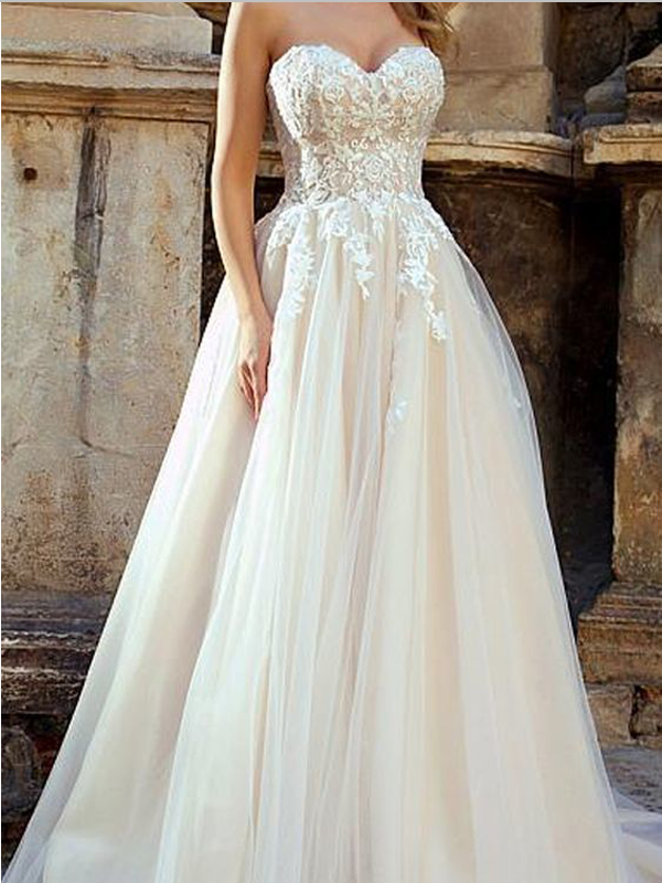 Lace Sweetheart Wedding Dresses Beautiful Elegant Sweetheart Neckline A Line Lace Appliques Pretty